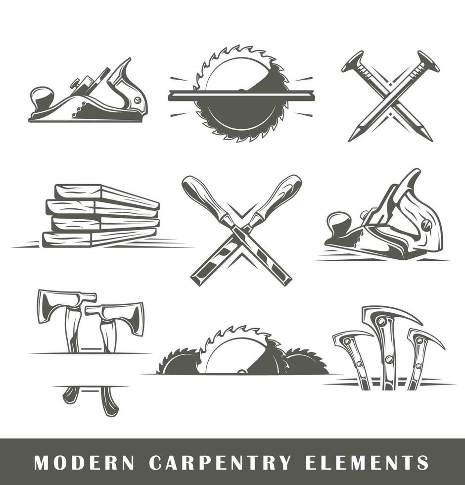 moderno carpintería herramientas aislado en blanco antecedentes vector