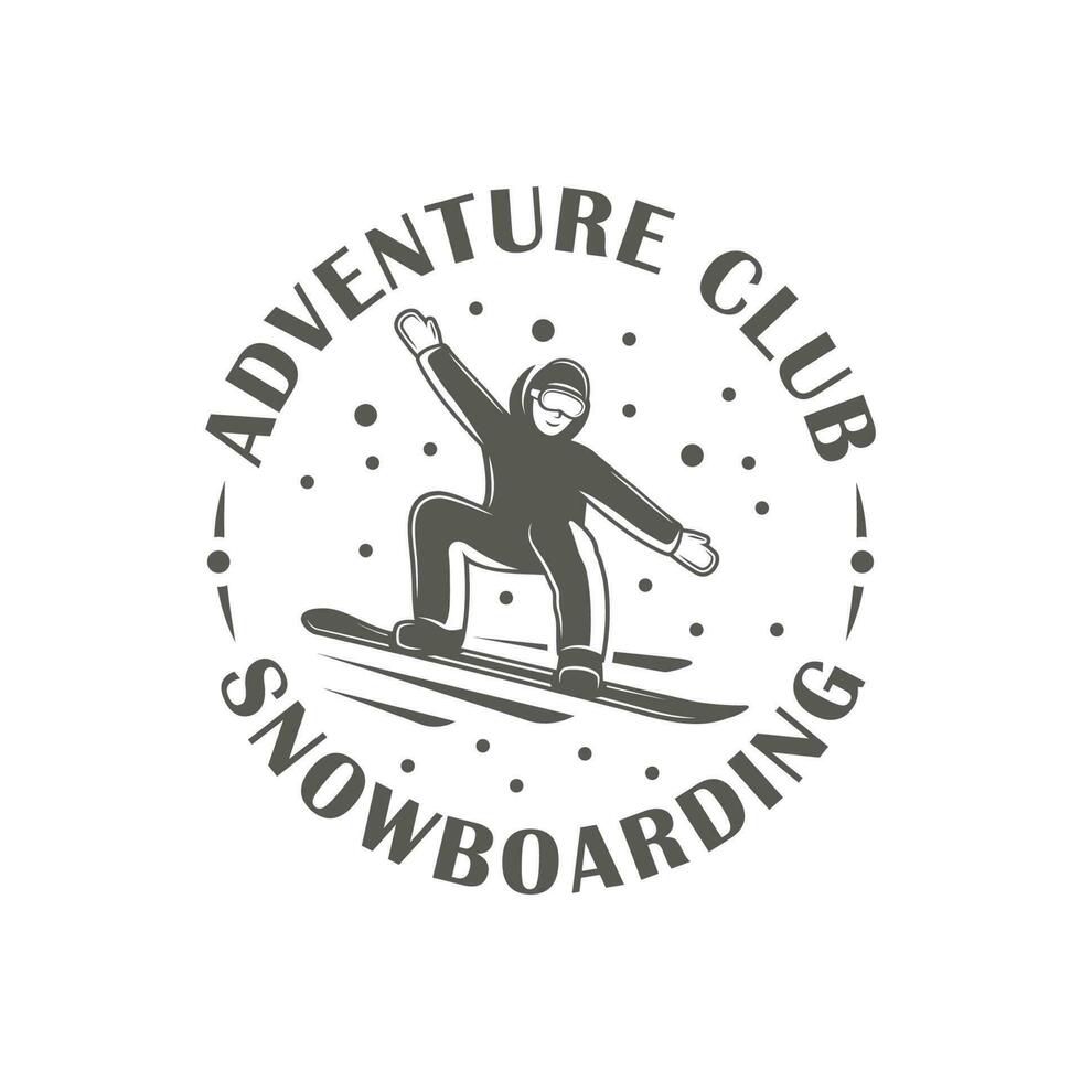 Vintage snowboarding label isolated on white background vector