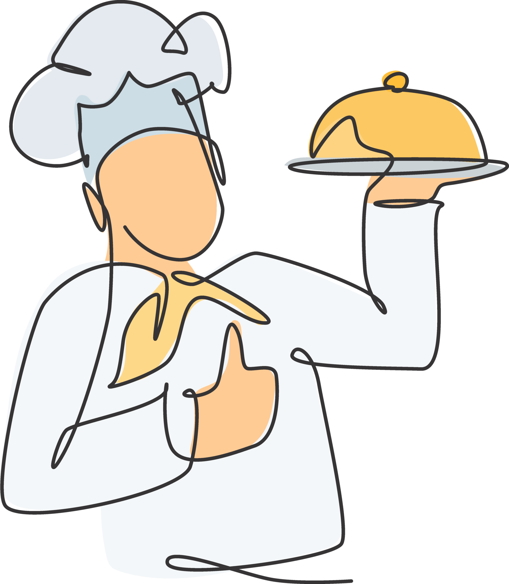 One Continuous Line Drawing Of Man Chef Character Posed Thumbs Up 