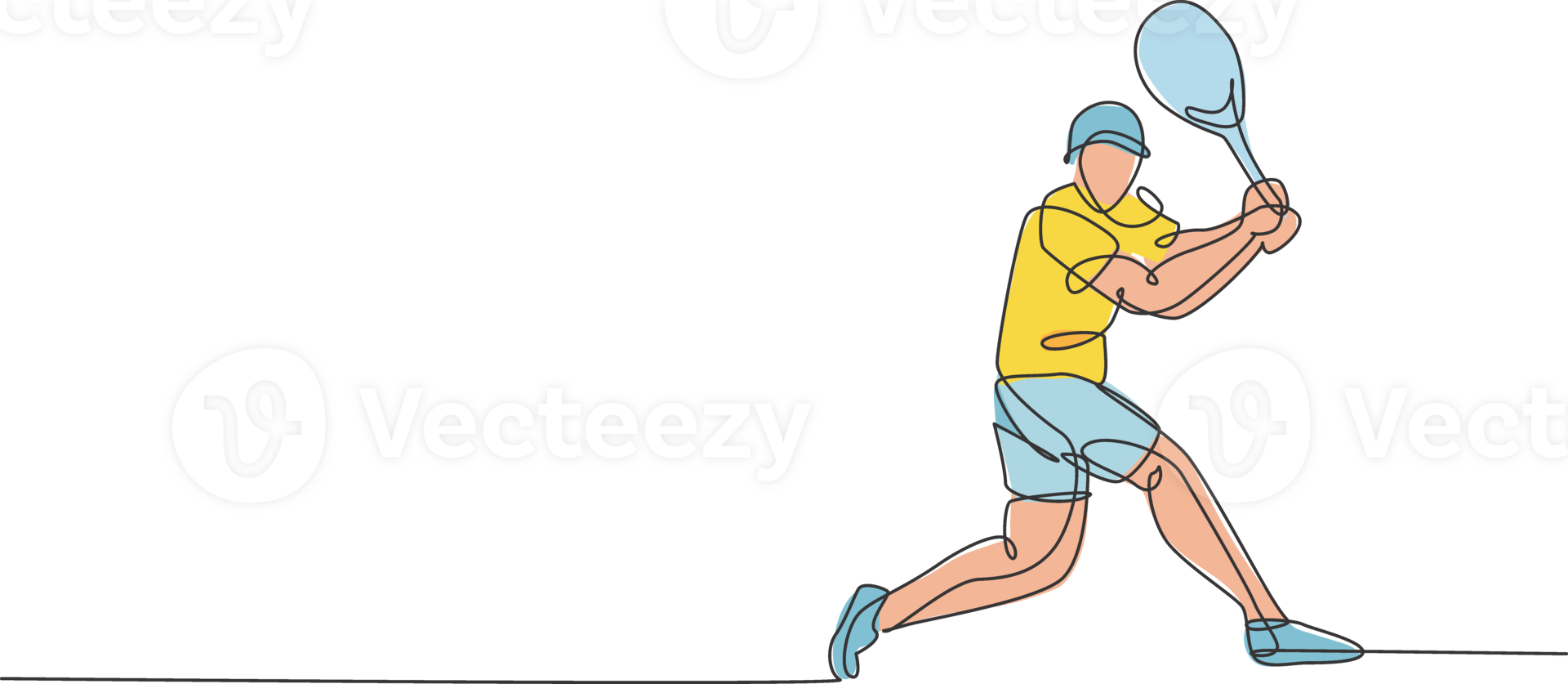 Single continuous line drawing of young agile tennis player prepare to hit opponents ball. Sport exercise concept. Trendy one line draw design illustration for tennis tournament promotion media png