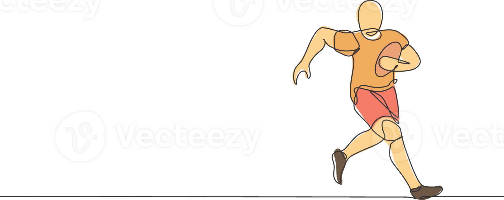 One single line drawing of young energetic man rugby player running to avoid rival chase illustration. Healthy sport concept. Modern continuous line draw design for rugby tournament banner png