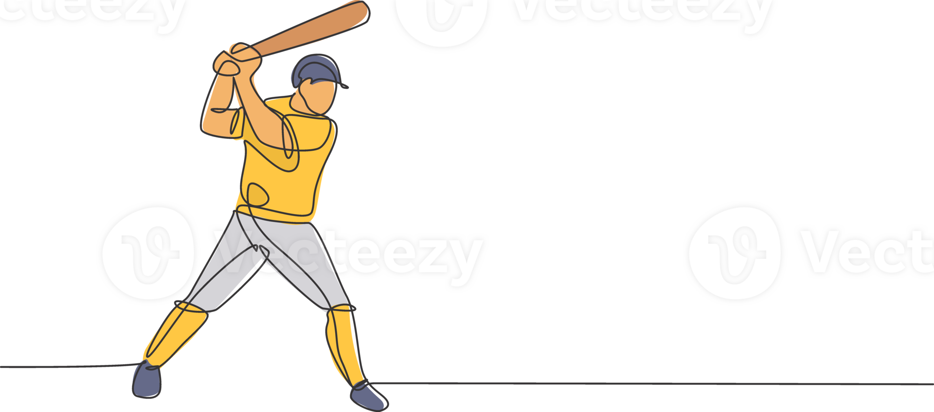 One continuous line drawing of young sporty man baseball player practice to hit the ball at field. Competitive sport concept. Dynamic single line draw design illustration for promotion poster png