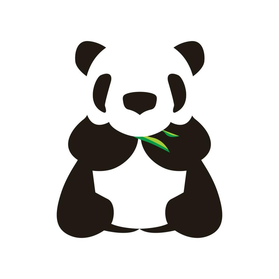 elegant panda eat grass logo vector