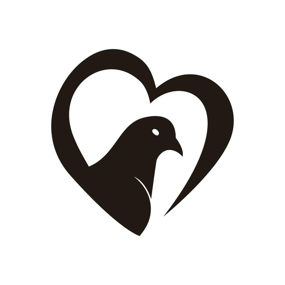 elegant bird love logo on black and white vector