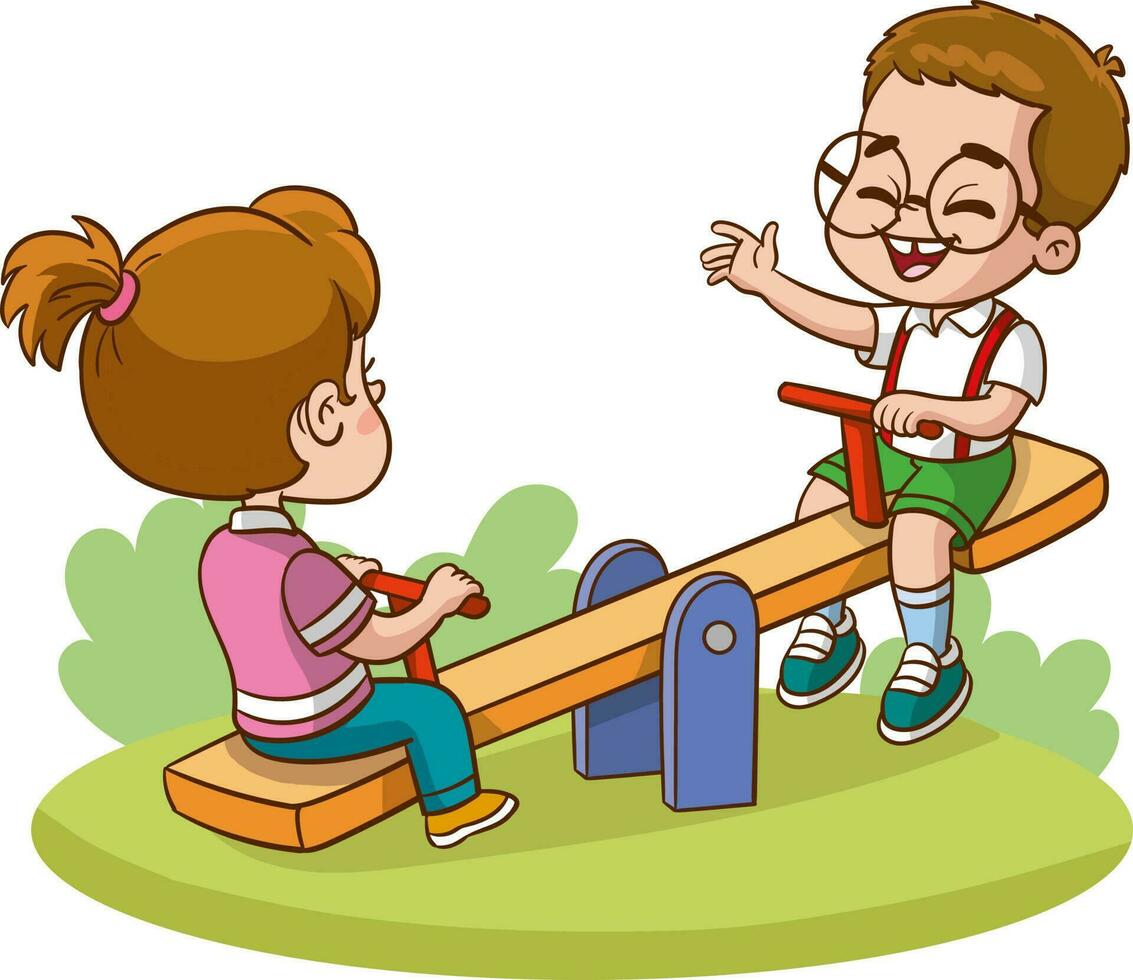 ilustración de un pequeño niña y chico jugando en un patio de recreo vector