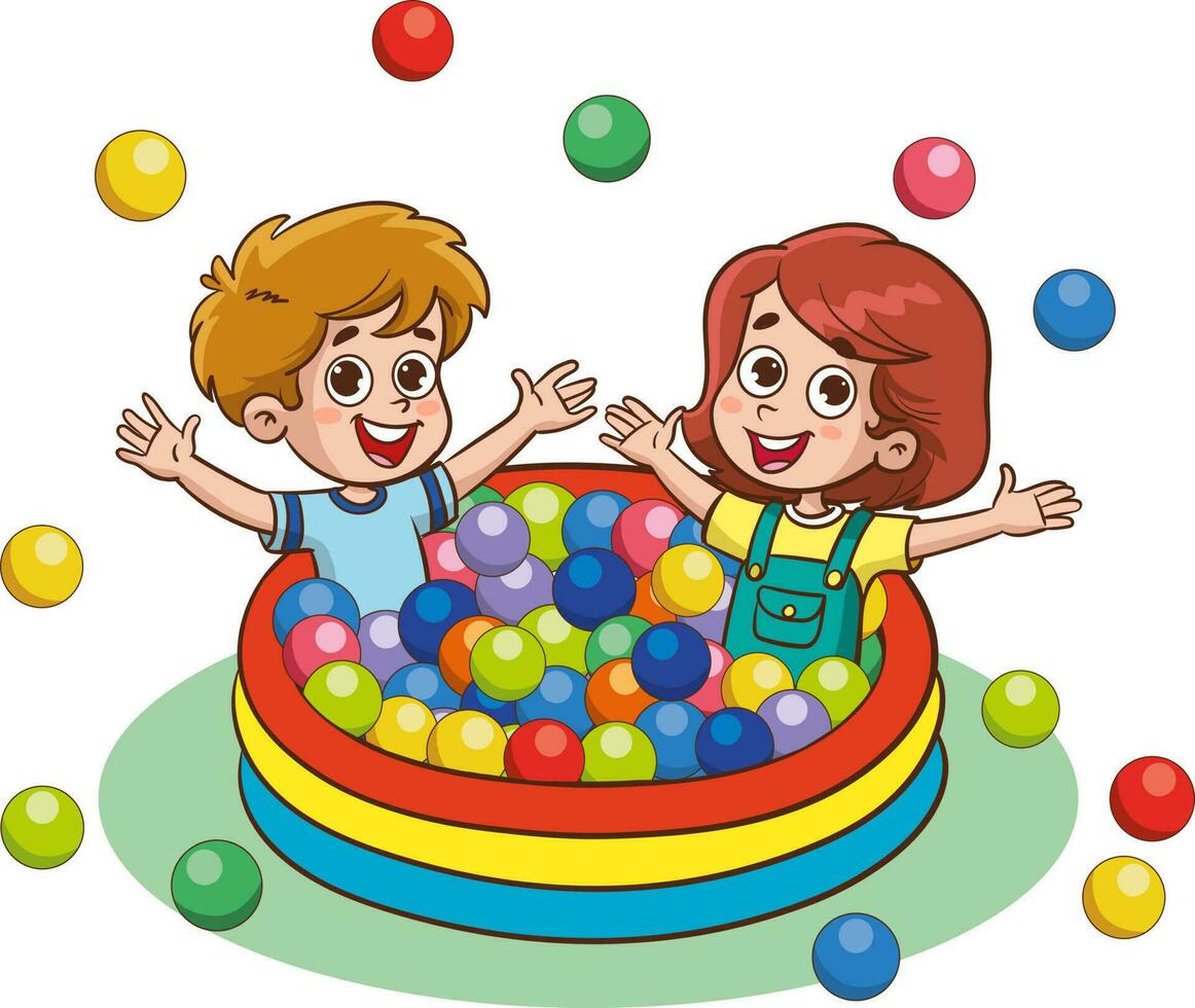 Illustration of Kids Playing with Colorful Balls on a White Background vector