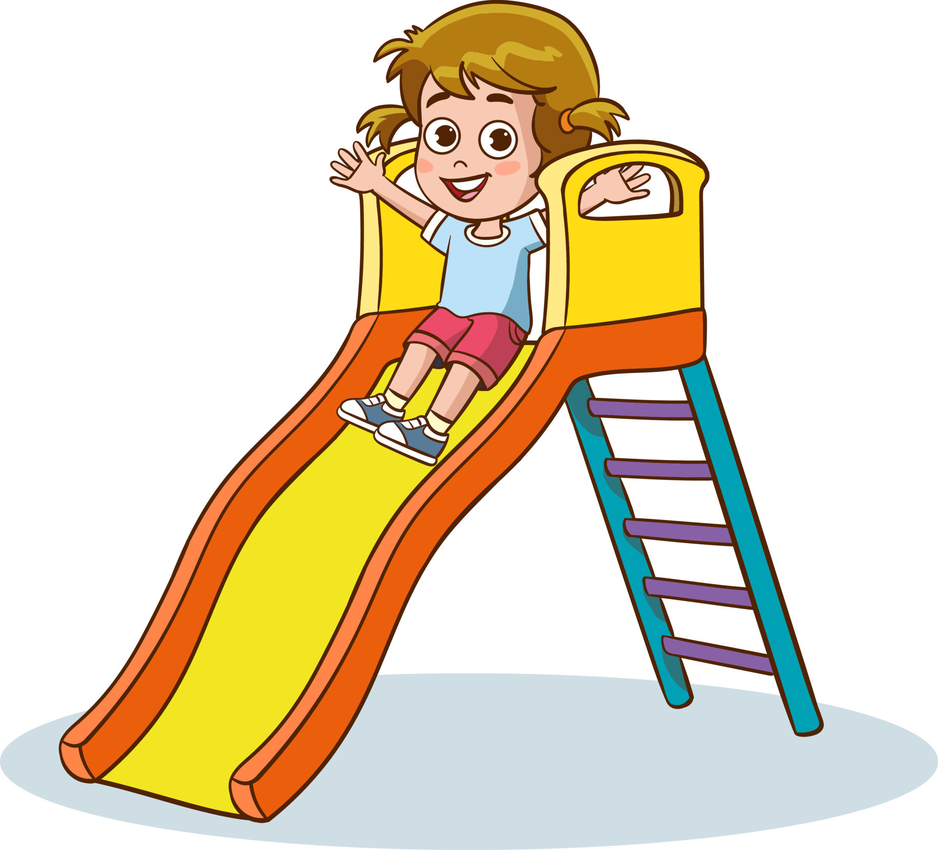 Girl sliding down a slide on a children's playground. Vector ...