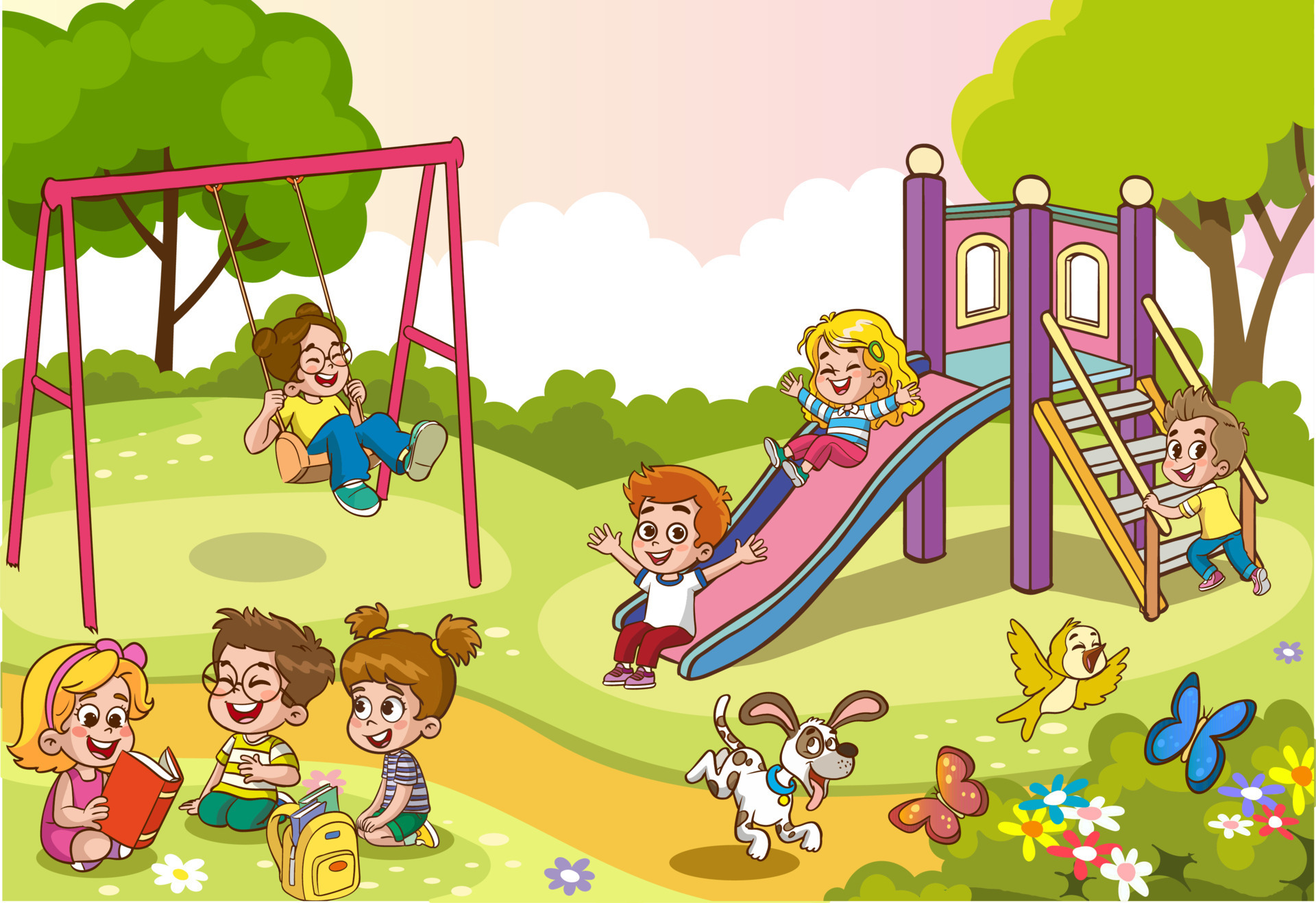 Vector illustration of happy kids playing in playground 24123624