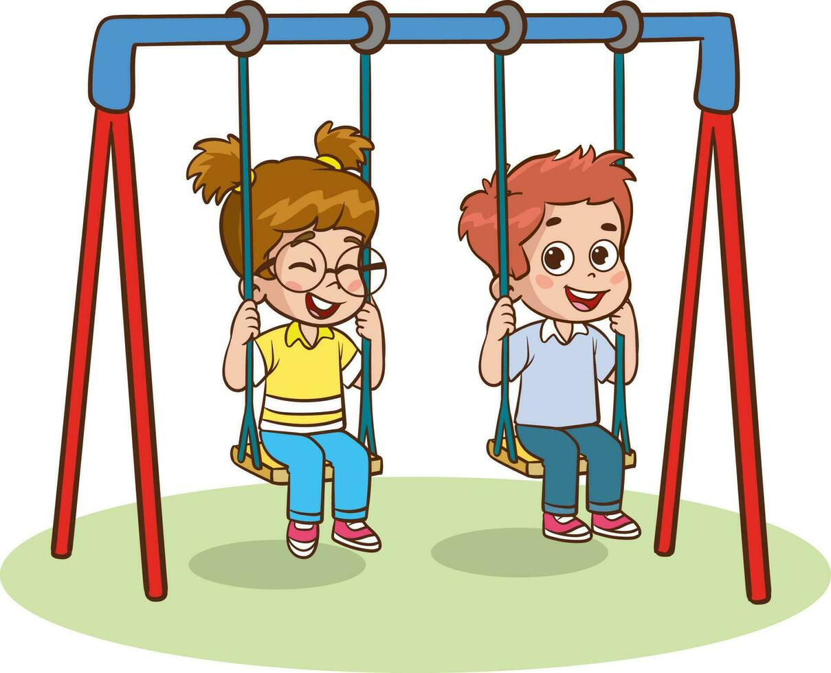 Children playing on the playground. Vector illustration in a cartoon