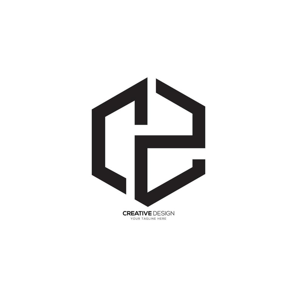 Unique hexagonal letter CZ or ZC creative concept minimal stylish logo. CZ logo. ZC logo. 2 logo vector