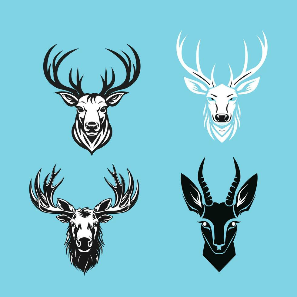 deer head with antlers. a set of four pieces vector