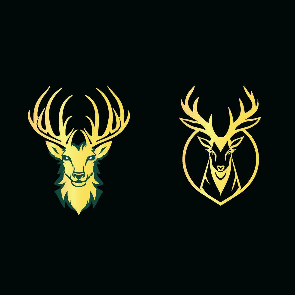 Set of two golden deer logo vector