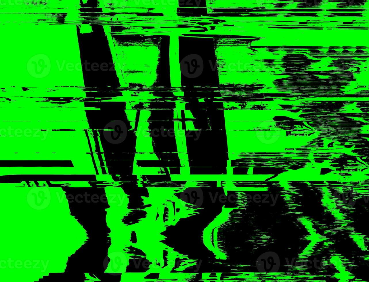 Grunge and Glitch Electric Matrix with Bright Green and Black Glitch Effect, Neon Light Trails, Technical Difficulties, and Gritty Textures for Digital and Print Design photo