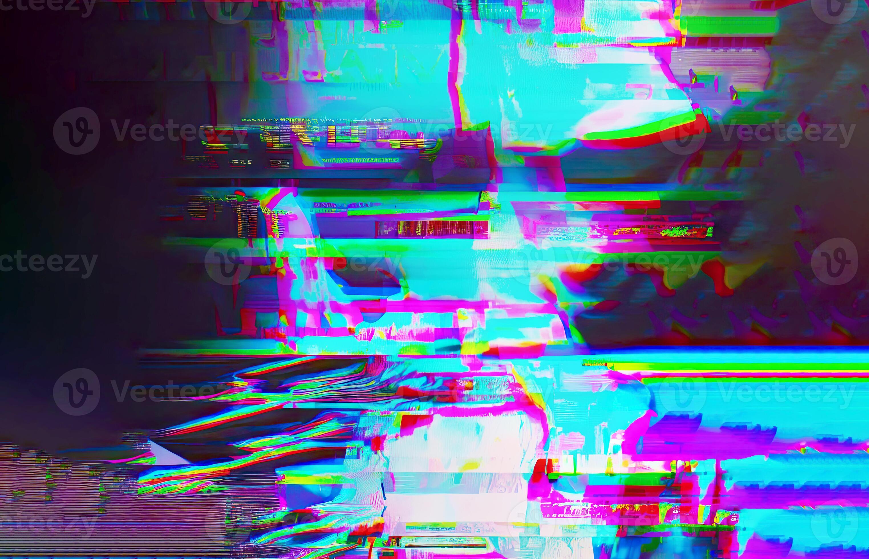Digital Broken Screen Glitch Effect in Pixelated Style with