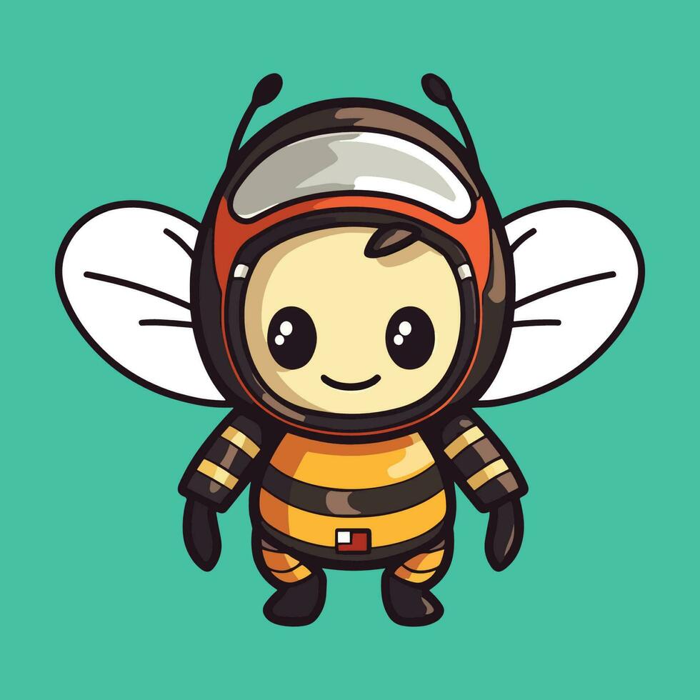 un animado y linda abeja logo vistiendo un astronauta vector