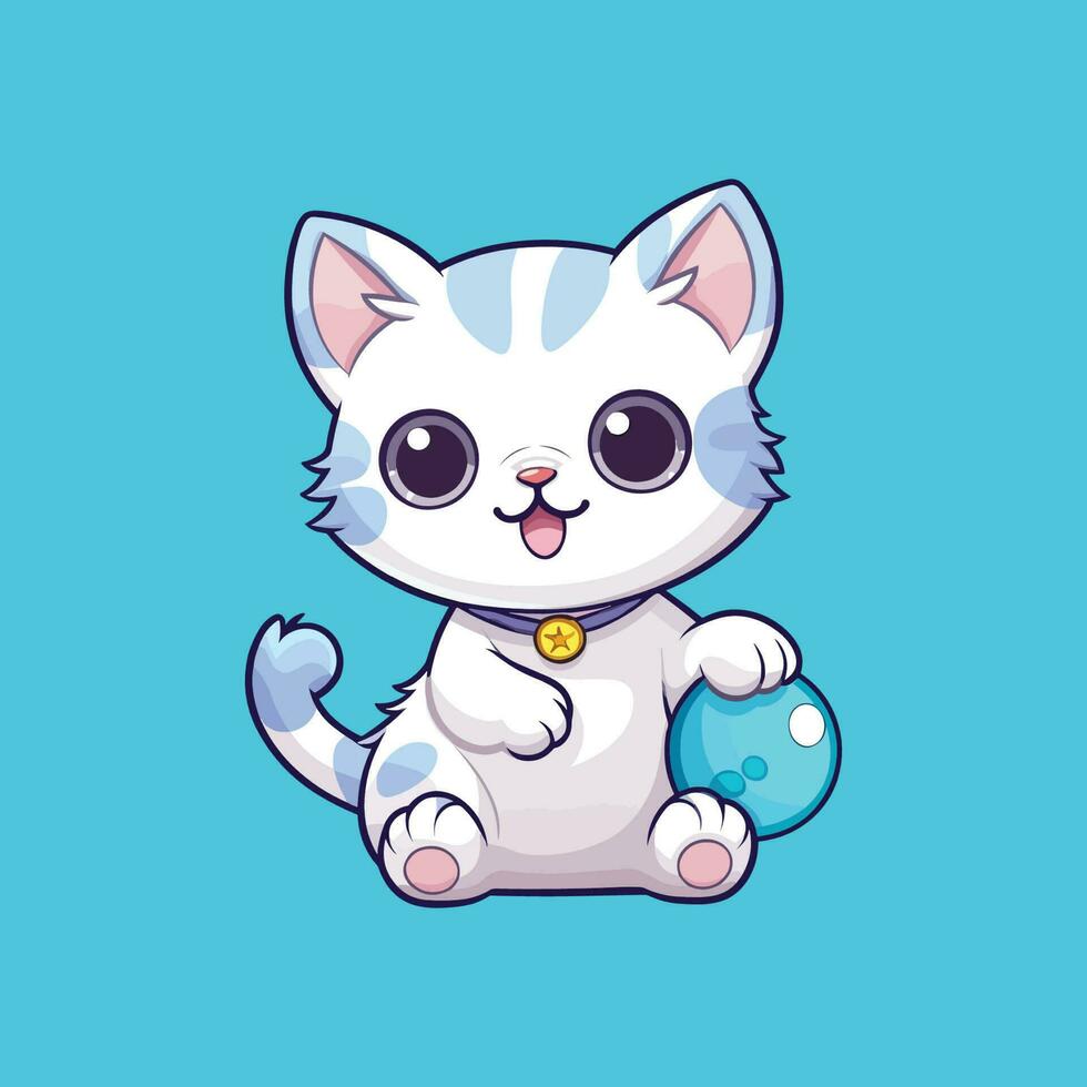 cute kitty playing with a ball vector