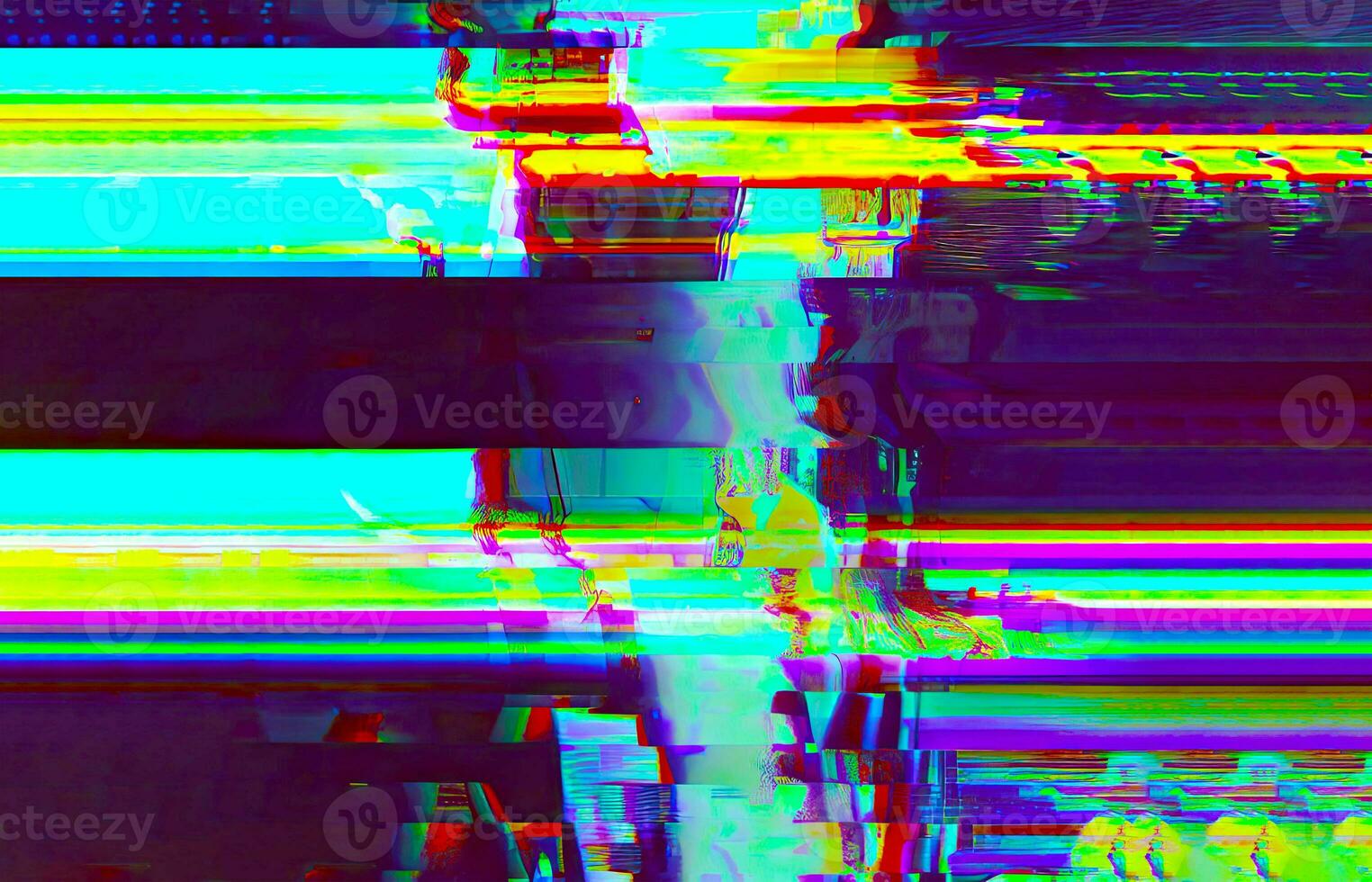 Damage Screen Digital Rainbow Colorful Glitch Effect with Interlaced Distorted Patterns, Futuristic Cyberpunk Aesthetics for Web, Print and Video Design photo