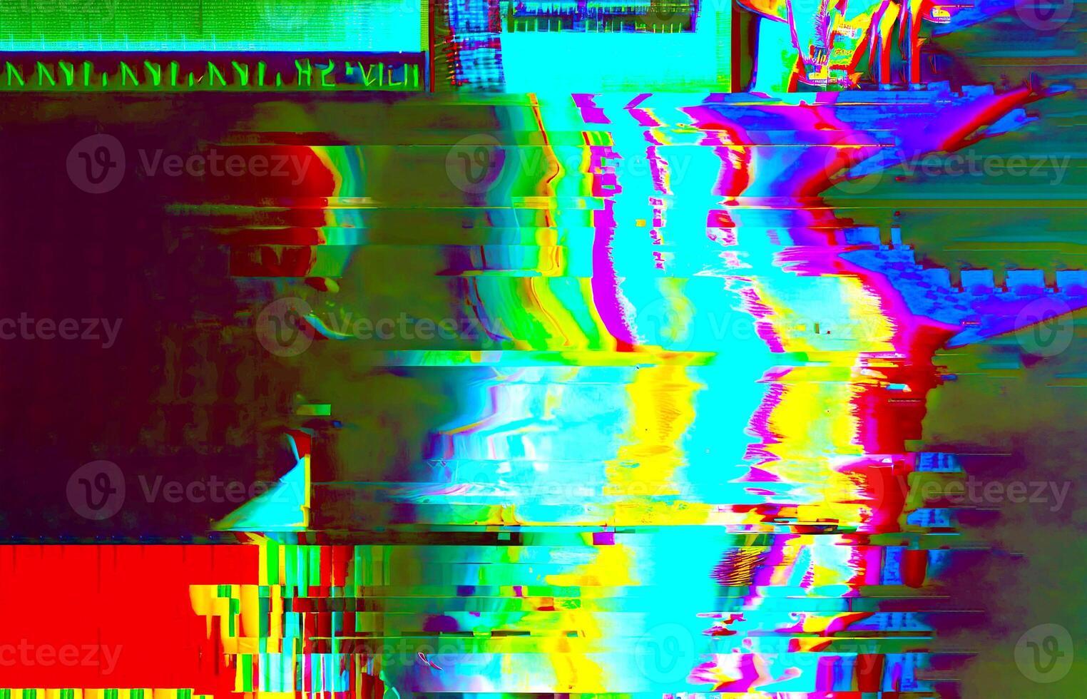 Distortion Broken Screen Style Glitch Effect with Abstract Textures and Cyberpunk Aesthetics for Digital and Print Design photo