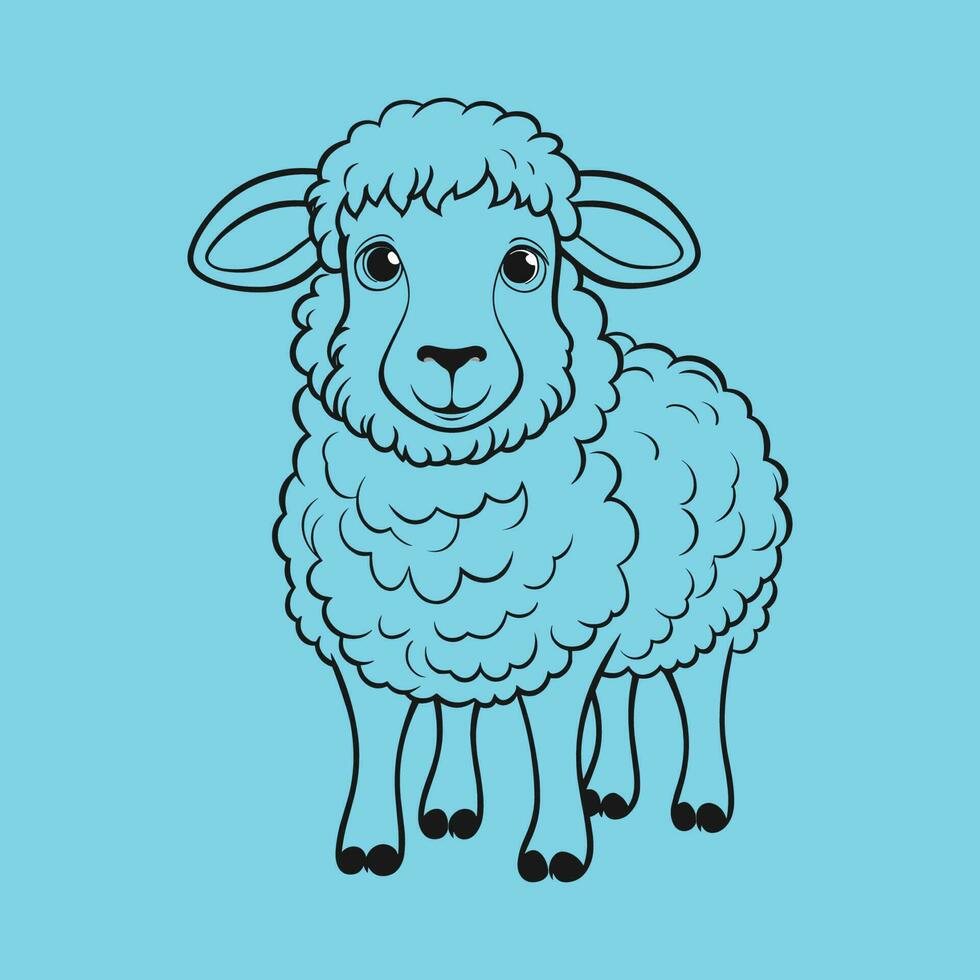 line drawing of funny cute sheep vector