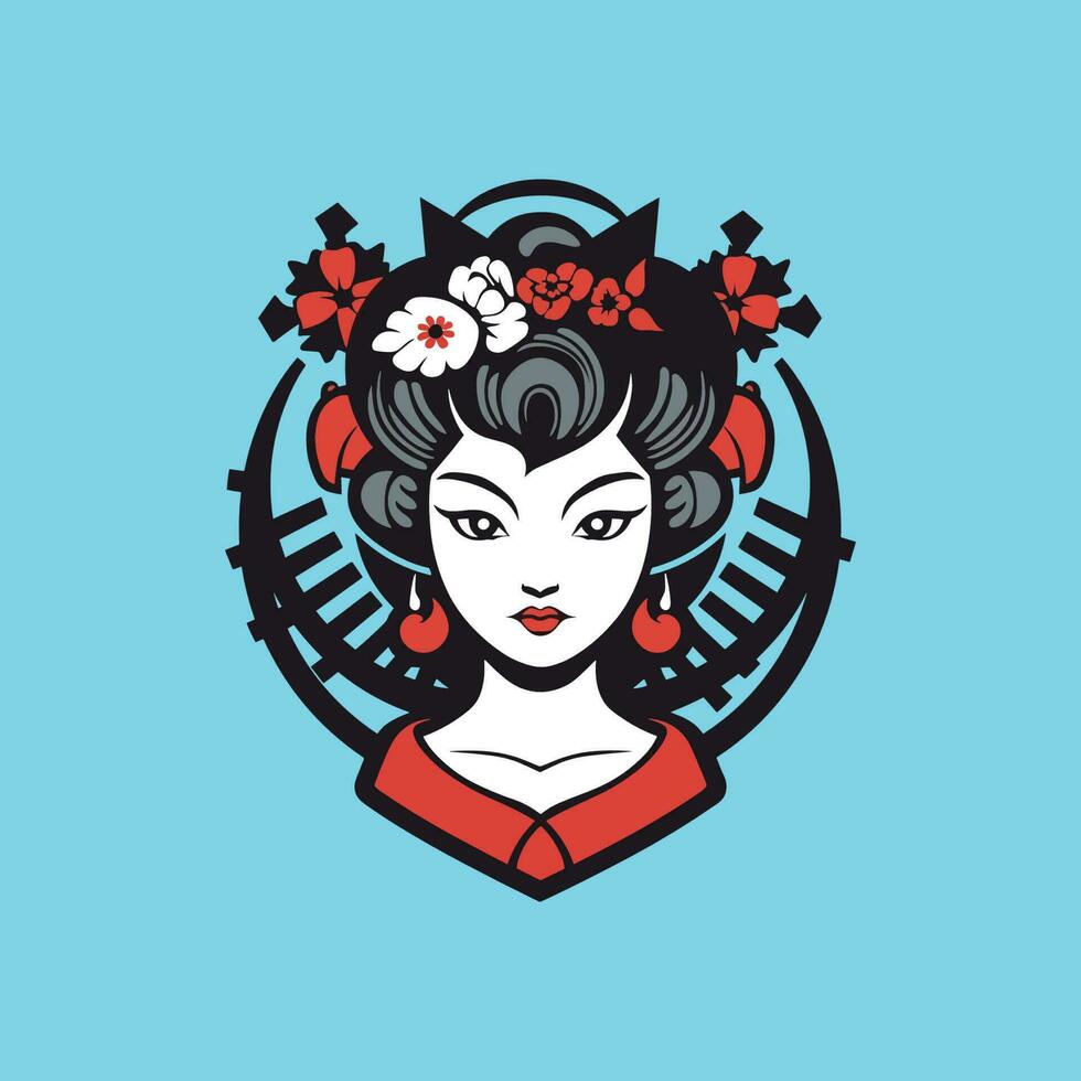 Beautiful japanese geisha holds red fan vector