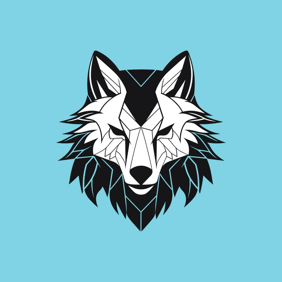 Geometric wolf head on blue pastel background vector