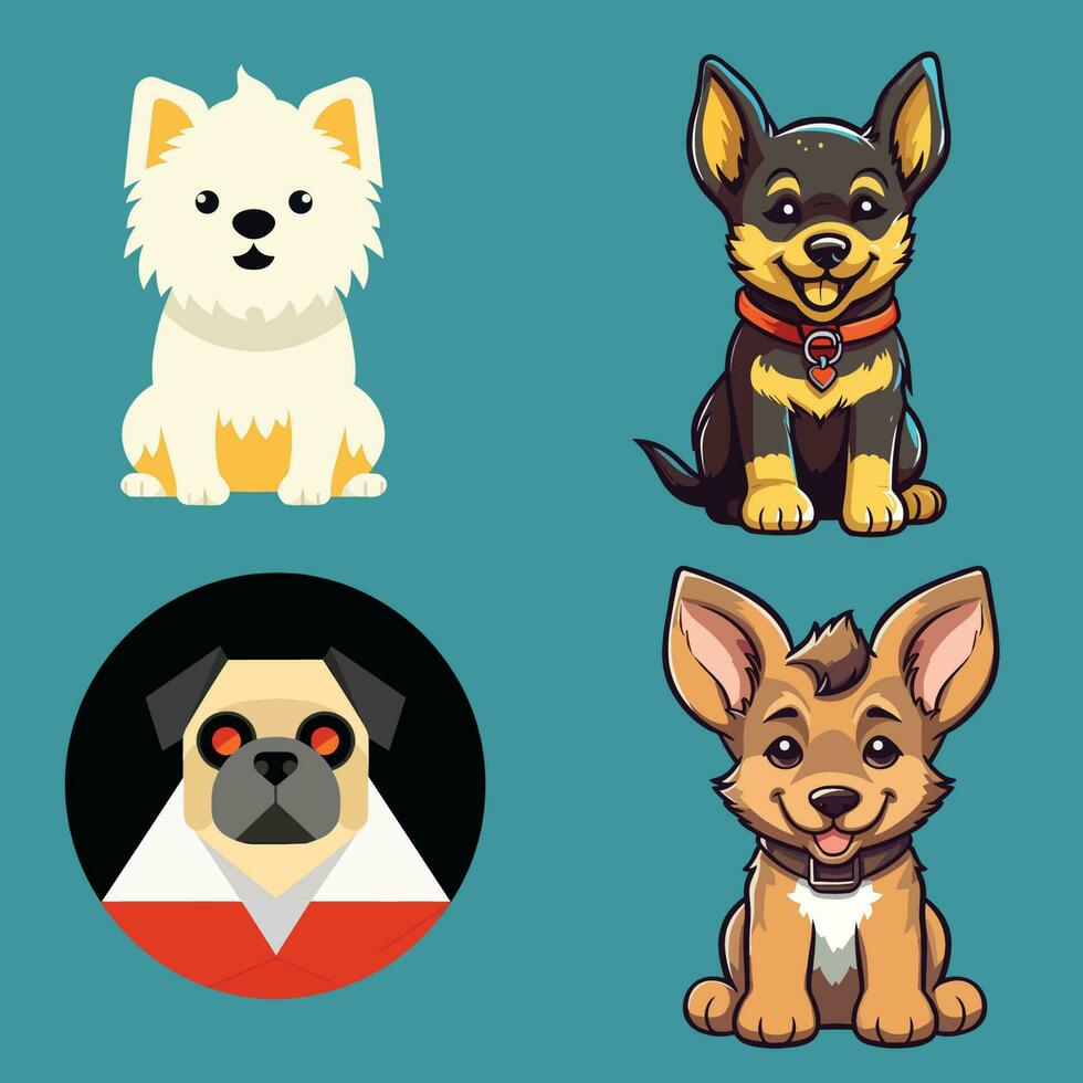 Set of portraits of cute dogs vector