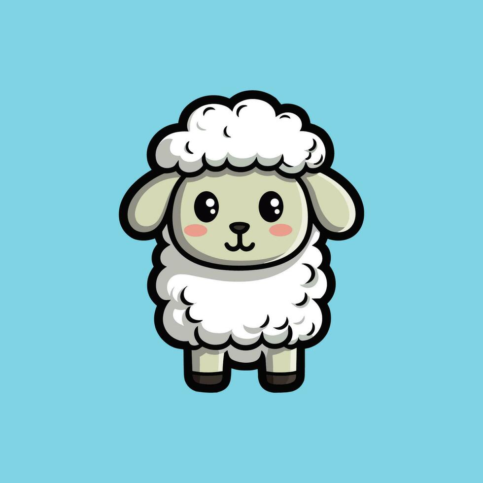 Cute cartoon sheep vector on blue pastel background