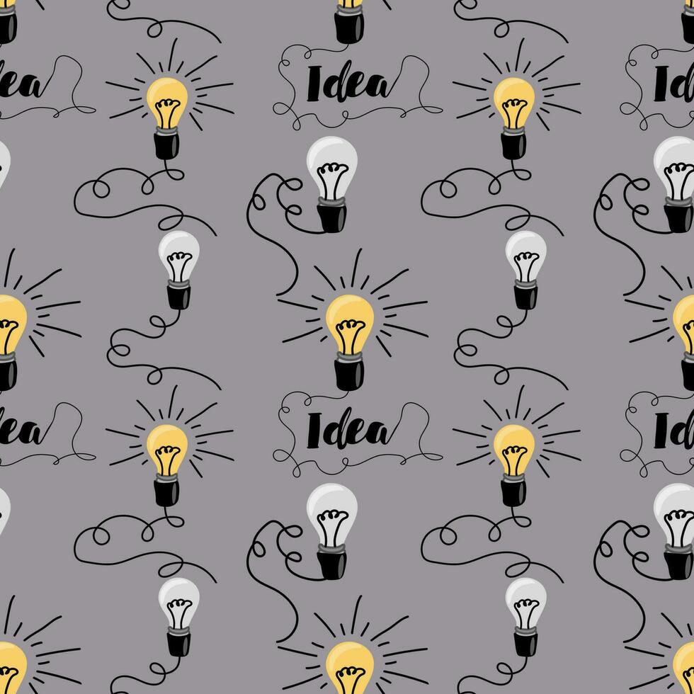 Hand-drawn doodle light bulb. Seamless pattern vector