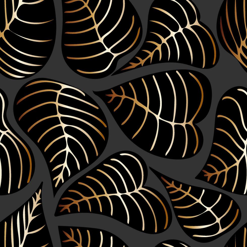 Luxury printable seamless pattern with golden leaves on black background vector