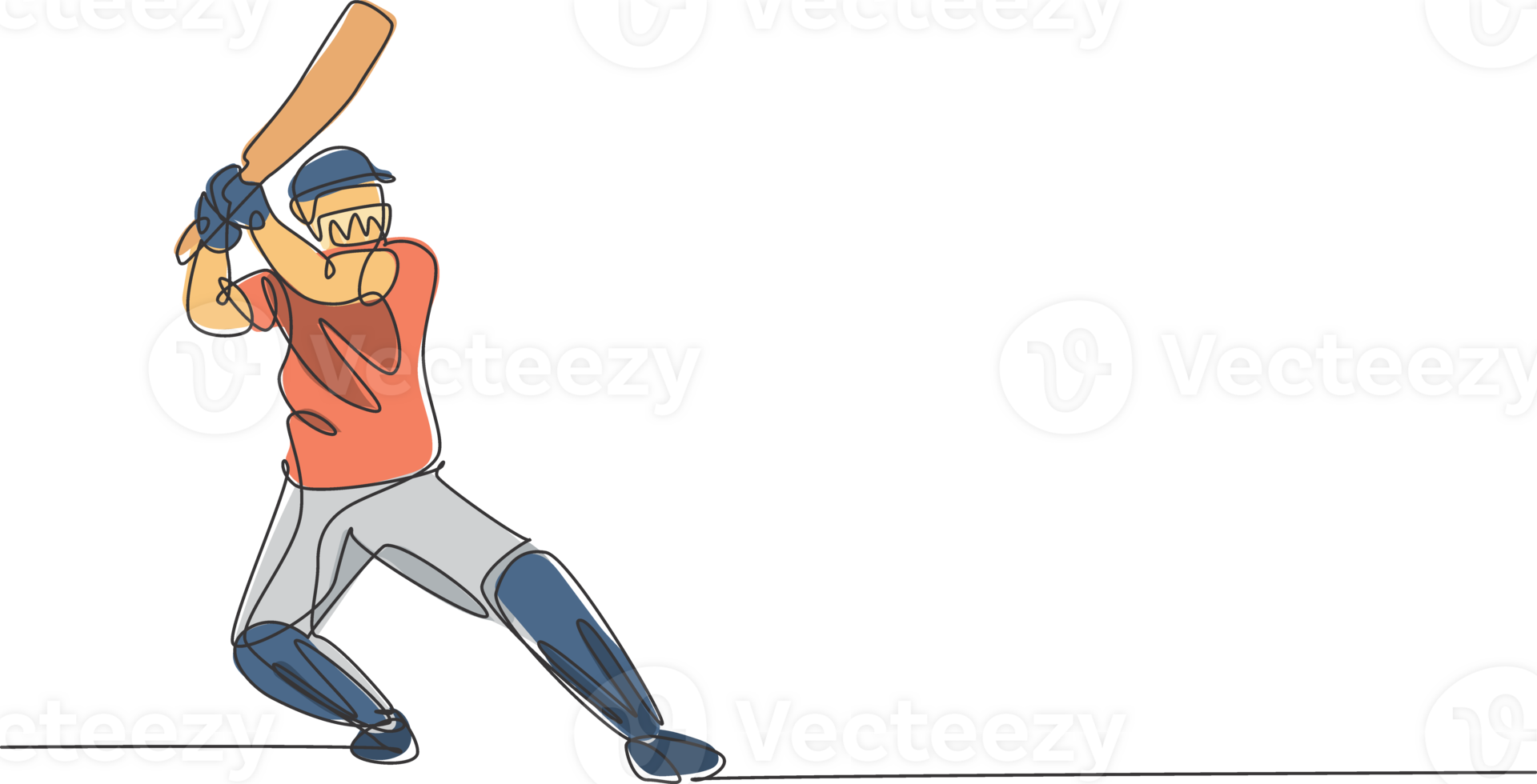 One continuous line drawing of young man cricket player standing ready to receive ball from pitcher illustration. Competitive sport concept. Single line draw design for advertisement poster png