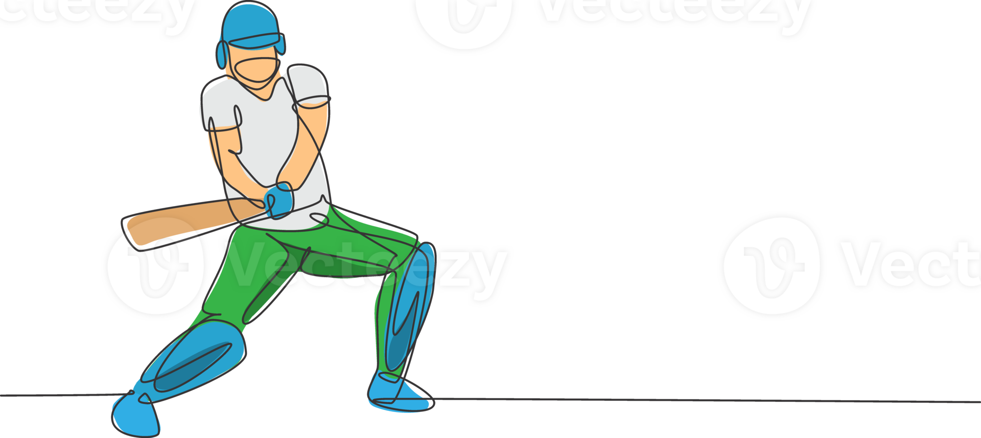Single continuous line drawing of young agile man cricket player standing ready to hit the ball illustration. Sport exercise concept. Trendy one line draw design for cricket promotion media png