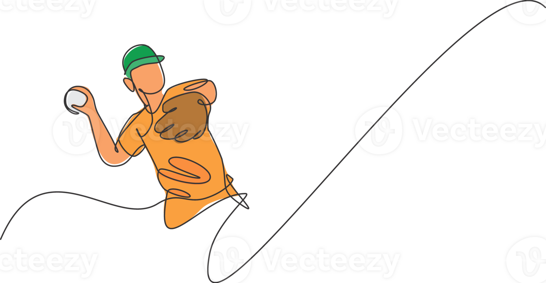 One single line drawing young energetic man baseball player throw the speed ball graphic illustration. Sport training concept. Modern continuous line draw design for baseball tournament banner png
