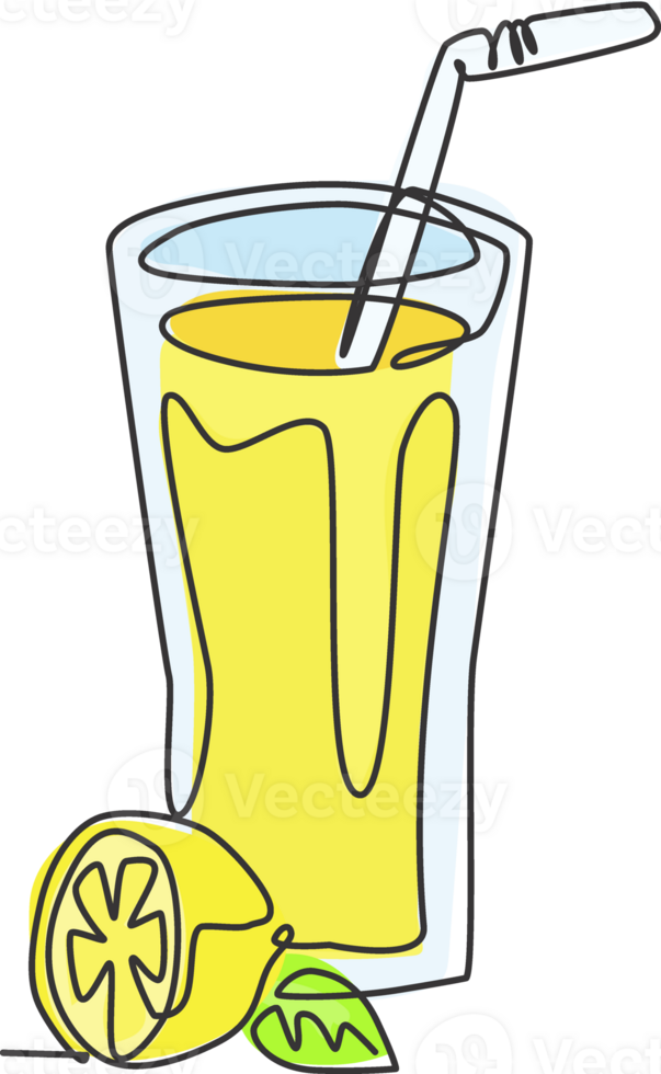 One continuous line drawing of fresh delicious beverage lemonade ice for restaurant menu. Cafe shop drink template art concept. Modern single line draw design graphic illustration png