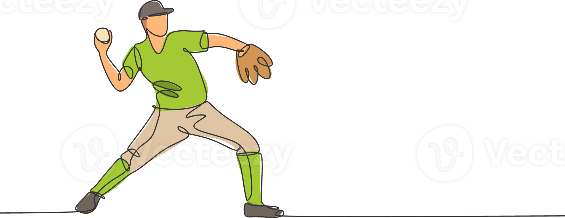 One single line drawing of young energetic man baseball player practice to throw the ball illustration. Sport training concept. Modern continuous line draw design for baseball tournament banner png