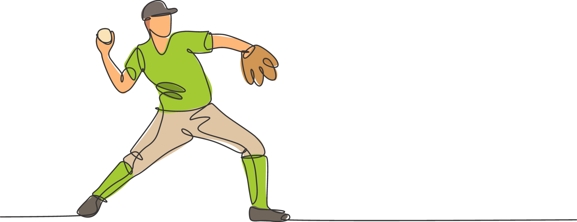 One single line drawing of young energetic man baseball player practice to throw the ball