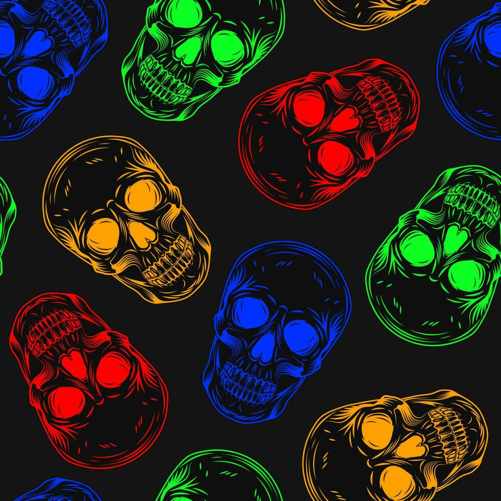 modelo con humano calaveras en brillante neón fluorescente colores. contorno inverso ilustración para místico diseño vector