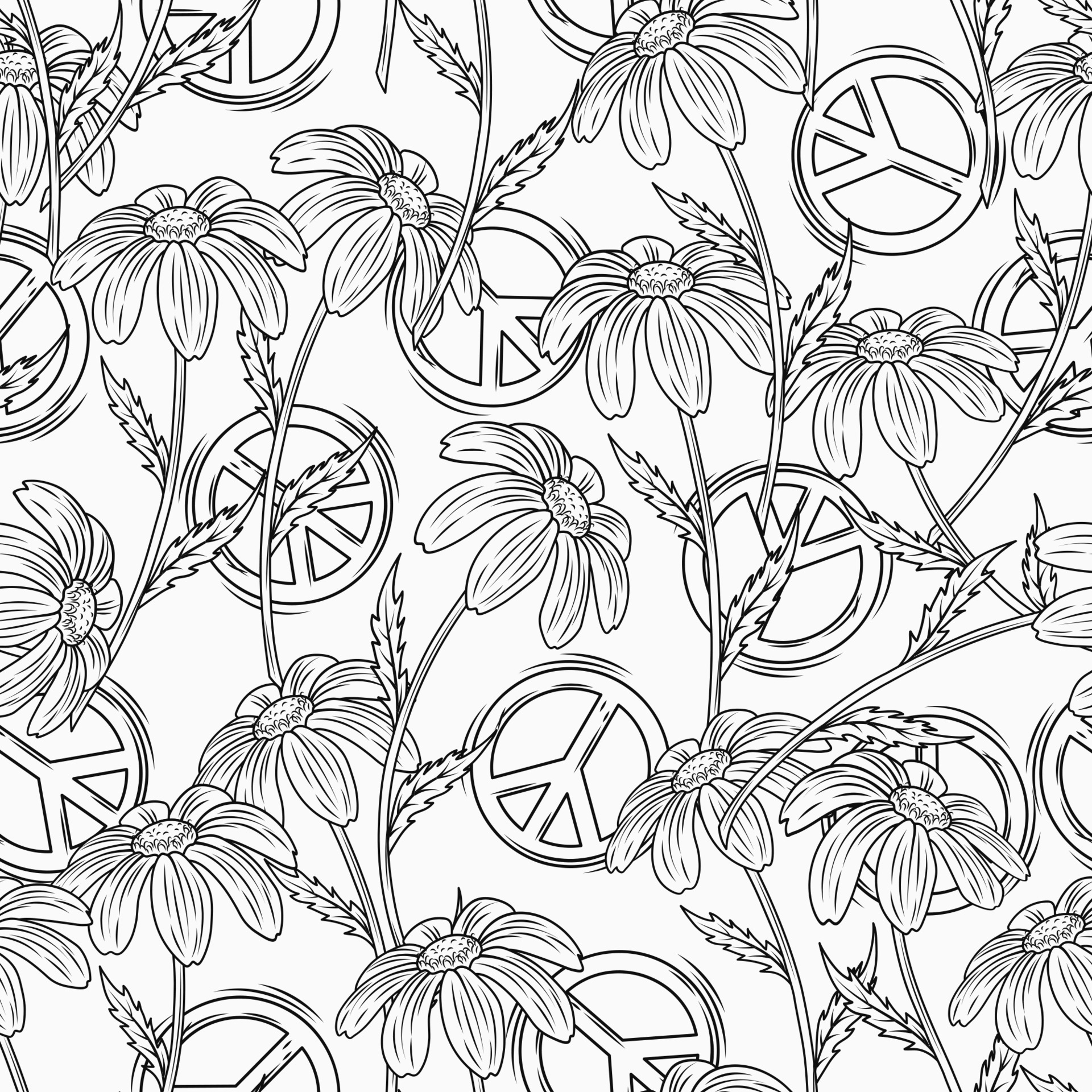 peace sign flower coloring pages