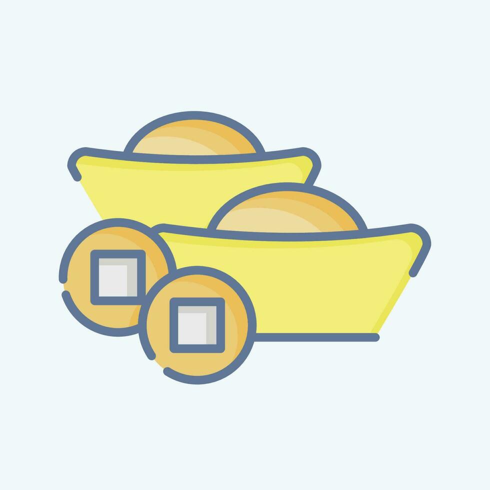 Icon Ingot. related to Chinese New Year symbol. doodle style. simple design editable vector