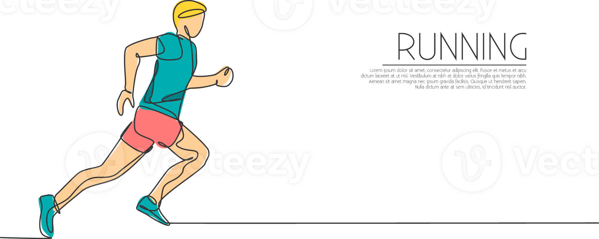 One single line drawing of young energetic man runner practice at run