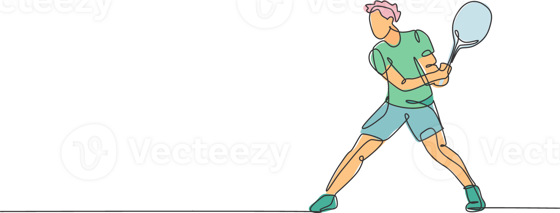 One single line drawing of young energetic tennis player prepare to hit the ball illustration. Sport training concept. Modern continuous line draw design for tennis tournament banner and poster png