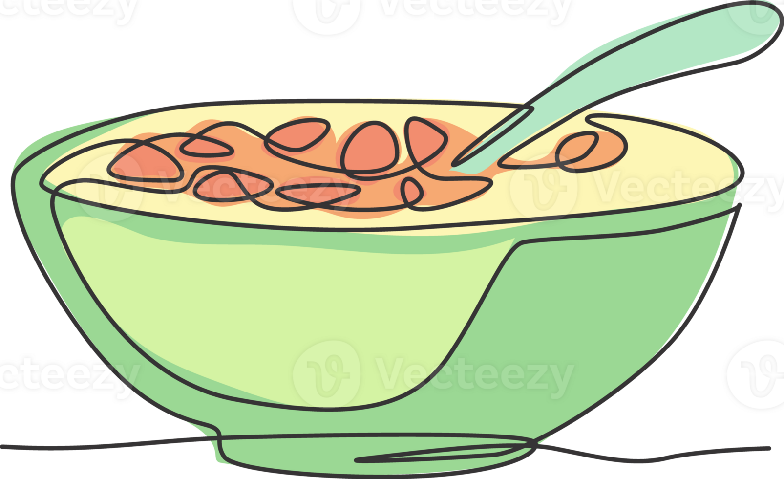 Single continuous line drawing of stylized bowl of cereal breakfast with fresh milk. Healthy whole wheat food concept. Modern one line draw design natural food illustration graphic png
