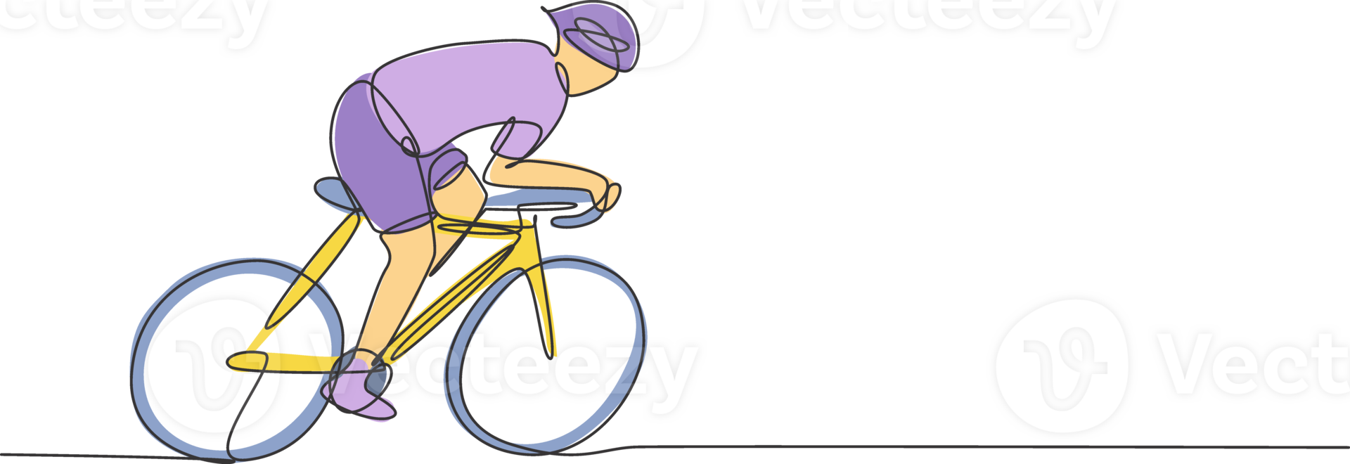 One single line drawing of young energetic man bicycle racer improve his speed at training session illustration. Racing cyclist concept. Continuous line draw design for cycling event banner png