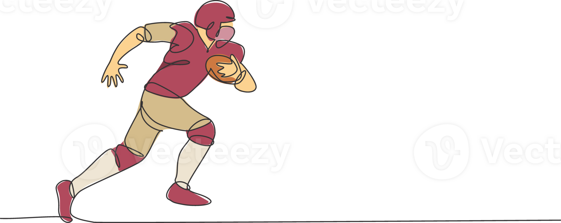 One single line drawing of young energetic american football player running while hold the ball for league promotion. Sport competition concept. Modern continuous line draw design illustration png