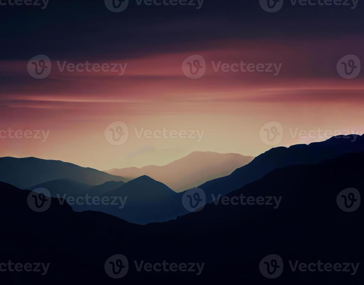 A silhouette of a mountain range during Evening photo