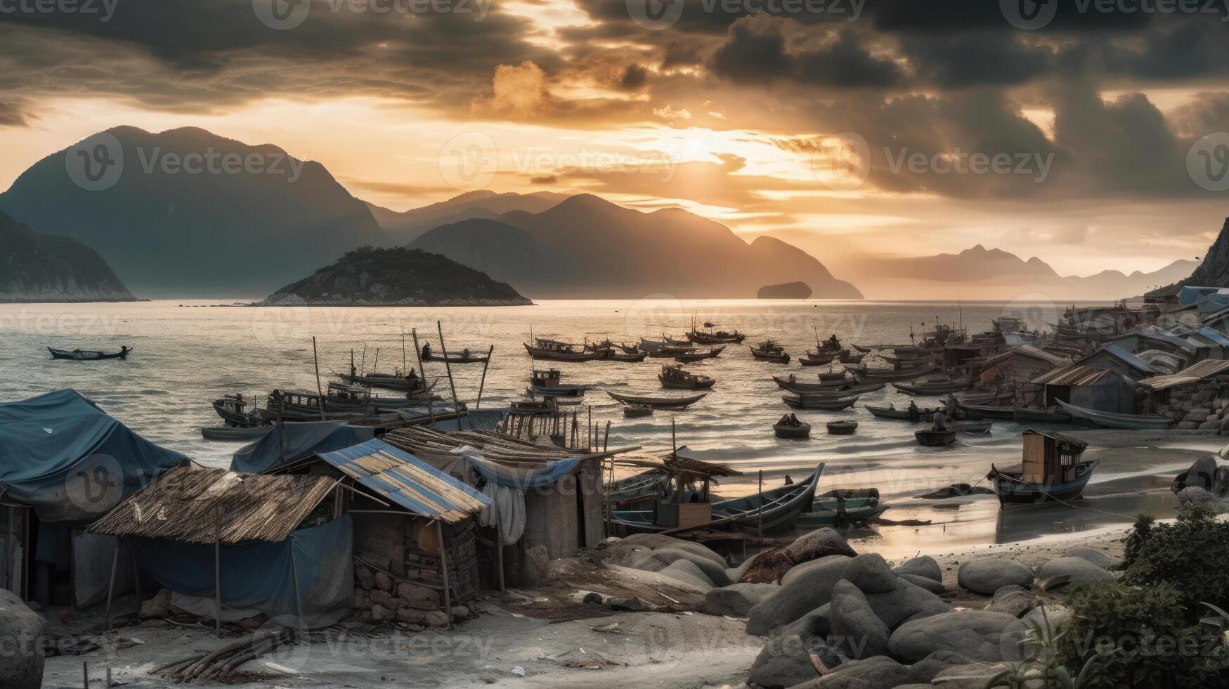 Vietnamese traditional fishing village. photo