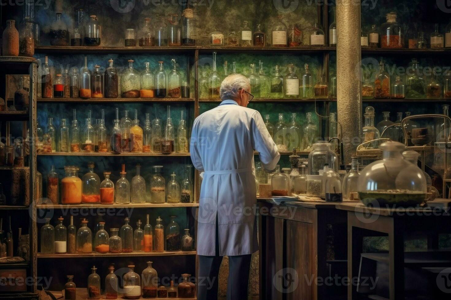 Old man chemist. Generate Ai photo