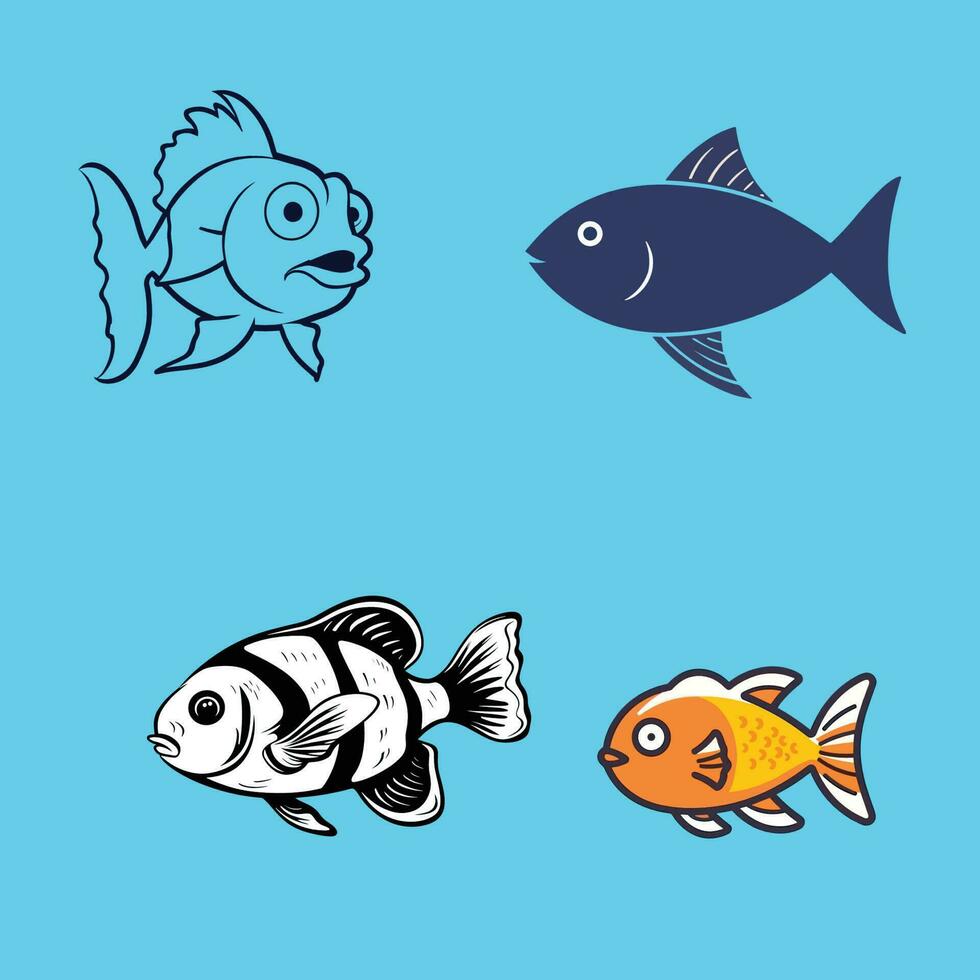 Set of 4 fish ocean animals vector