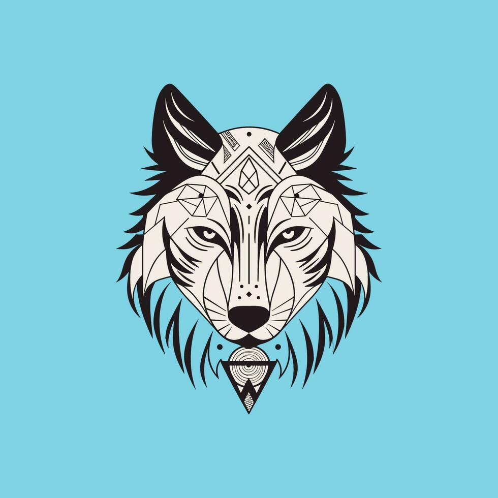 Huichol mexican art wolf head vector