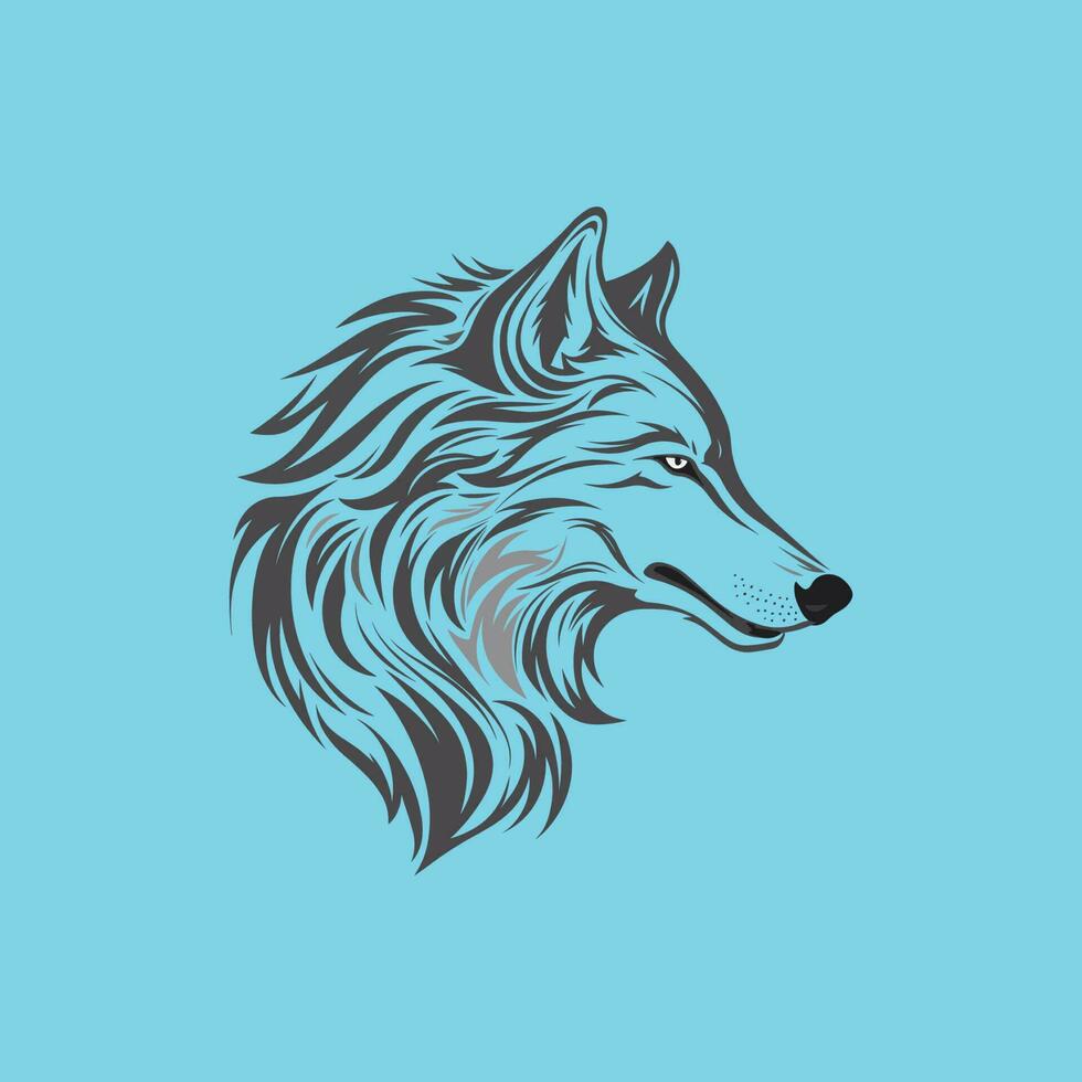 The silhouette, outline of the face of the wolf in black vector