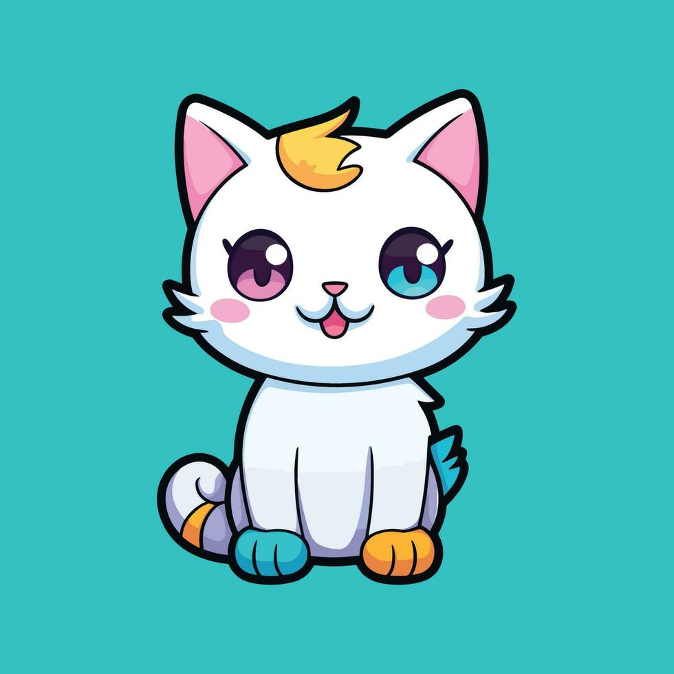 linda gato niña sentado dibujos animados vector